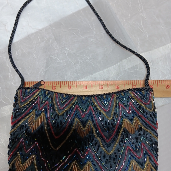 Vintage 1980's Elegant Multicolor Beaded Women's Bag/Clutch W/Strap - Picture 4 of 5